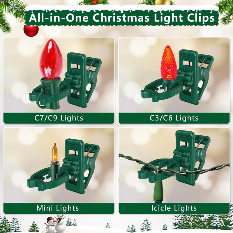 KJX Large C7 C9 Christmas Lights Spring Clips, 100 Pack Universal Gutter Roof Clips 180° Adjustable for Christmas Lights Outdoor, Quick Light Hooks Hangers for Holiday Shingle Fence Gates - Image 5